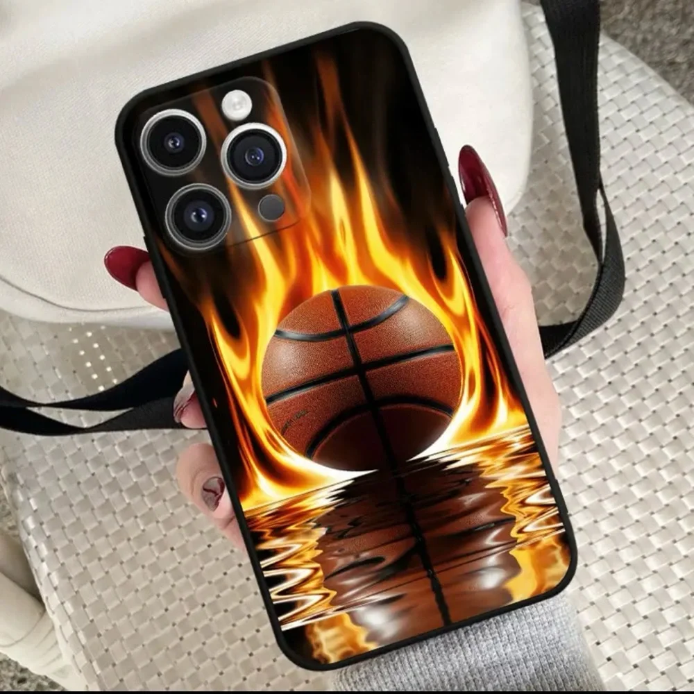 Apple iPhone Phone Case Black TPU Basketball with Flames